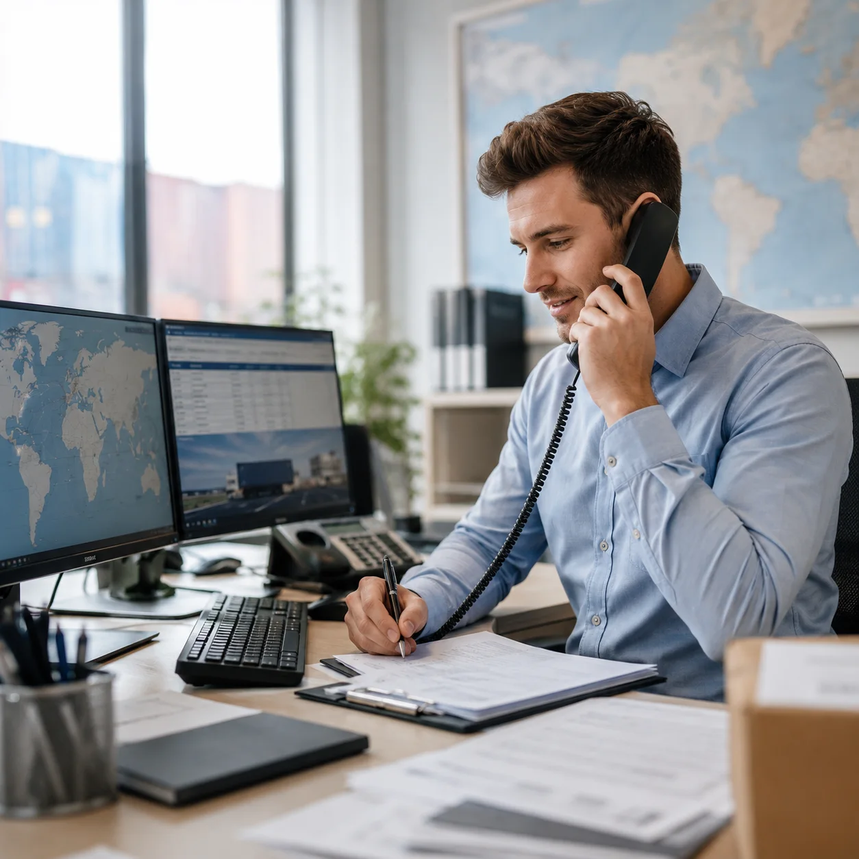 Disponent am Telefon im Büro